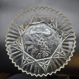 Vtg Federal Glass PIONEER Clear Fruit Pattern Sawtooth Edge Sandwich Plate 10.5" - Picture 1 of 13