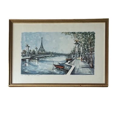 Mid Century Signed Paris Watercolor – Eiffel Tower Pont Alexandre III Framed - Image 1 of 4