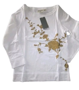 COUNTRY ROAD Long Sleeve 100% Cotton Tshirt Tee Top XS BNWT White Embroidered - Picture 1 of 9
