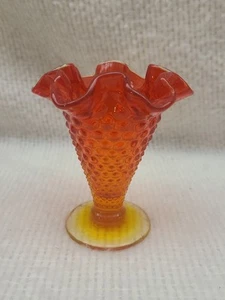 Fenton Trumpet Vase Amberina Red Orange Hobnail Ruffle 4" Cadmium Vintage - Picture 1 of 4
