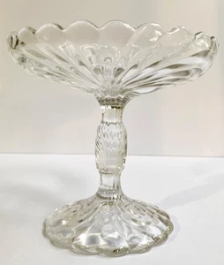Vintage 1980s Clear Swirl Glass Candy Compote 5 1/2” T - Picture 1 of 7