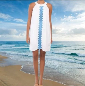 Lucky Brand Linen Halter Dress Size Small S Embroidered White Lined - Picture 1 of 9