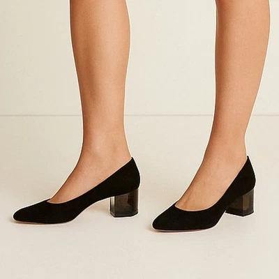 J.Crew SZ 8 Lucite 粗跟和黑色麂皮绒高跟鞋 F5959 全新 $218 — 第 1/4 张图片