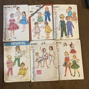 Vintage Lot of 6 Sewing Patterns Kids Clothes 60s 70s 80s Used Simplicity - Picture 1 of 7