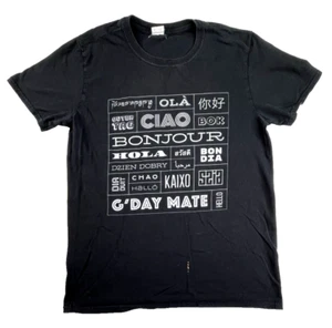 Bonjour, Ola, Ciao, Hola, Chao Travel T-Shirt Womens M Black - Picture 1 of 8