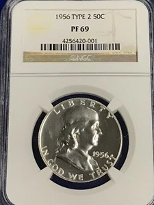 1956 Tipo 2 NGC PF69 Franklin mezzo dollaro - Foto 1 di 12