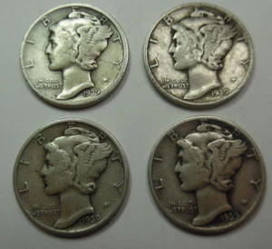 4 Lot 1939 Mercury Dime 300H30 - Picture 1 of 2