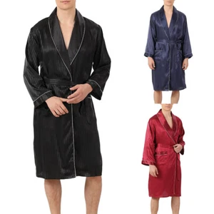 Men's Satin Long Sleeve Pajama Set 2 Piece Kimono Robe Boyshorts Silky Bathrobe - Picture 1 of 22