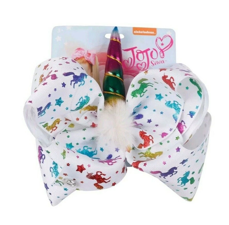 Lazo JoJo grande unicornio moño de pelo con clip de cocodrilo para sujeción segura NUEVO blanco/multi Foto 1 de 2