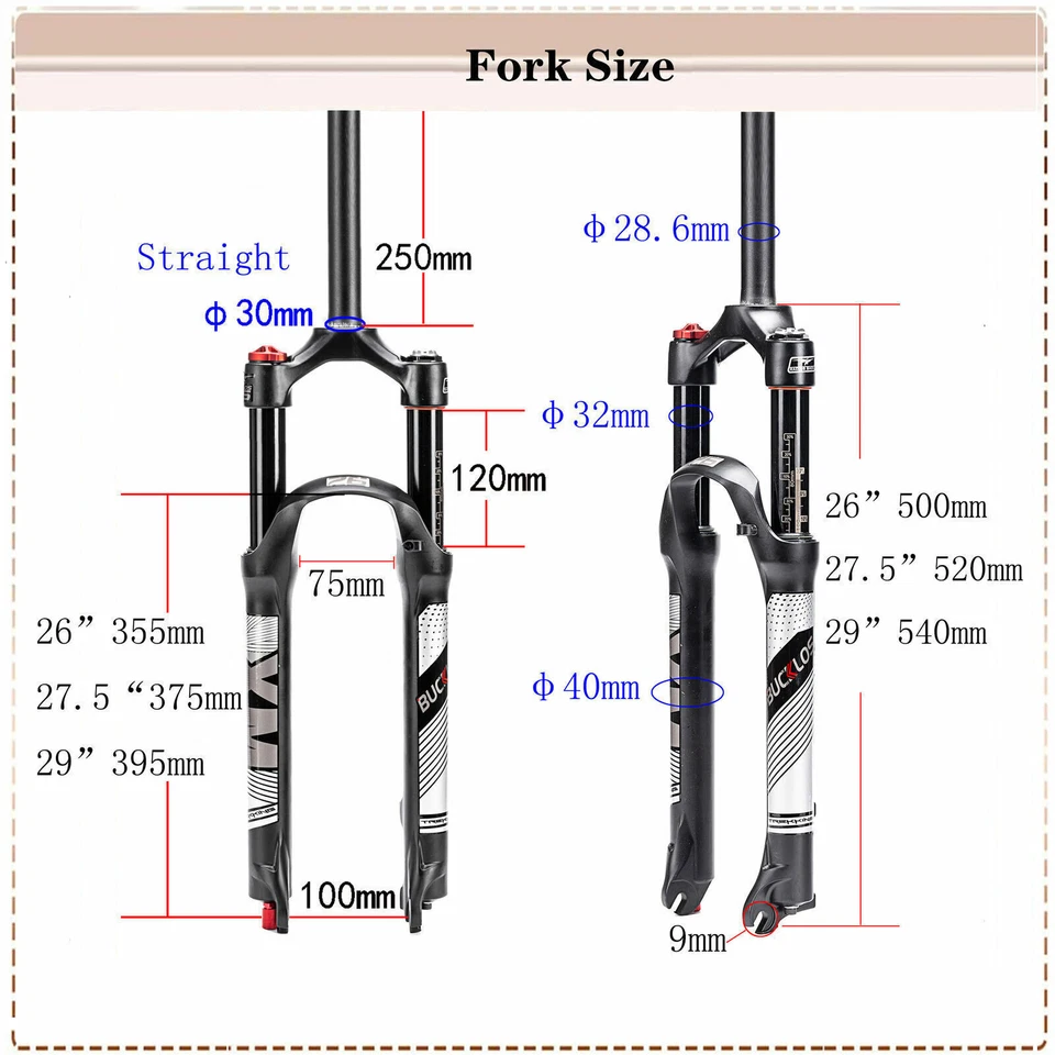 BUCKLOS 26/27.5/29" XCM/XCT/XCR Bike Suspension Fork 120/100mm Straight/Tapered - Image 1 of 4