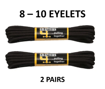 GRAFTERS 2 Pairs of 140cm Quality Black Round Shoe Laces For 8-10 Eyelets Boots
