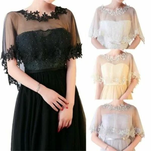 Casual Bridal Summer Wedding Cape Elegant Evening Dress Shawl Lace Shawl - Picture 1 of 20