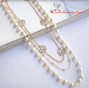 Hot Fashion Multilayer Halsketten Rose Kupfer Perlen Kette Lang. - Bild 1 von 2