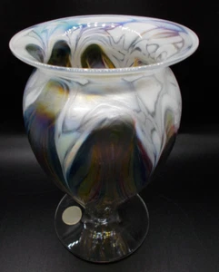 Ron Hinkle Studio Art Glass Pulled Feather Iridescent Vase - Picture 1 of 4