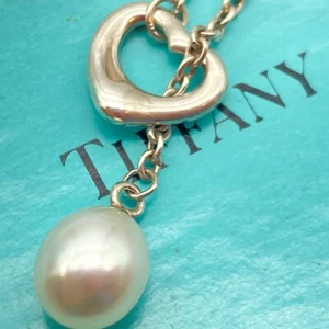 Tiffany & Co. Open Heart Pearl Lariat Pendant Necklace 16" 5.4g Elsa Peretti - Picture 1 of 21