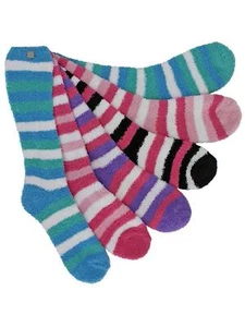 STRIPED ASSORTED 6 PACK KNEE HIGH FUZZY SOCKS - Picture 1 of 8