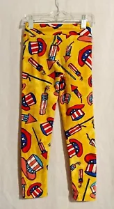 Gr. S/M Lularoe Mädchen gelbe amerikanische Mütze & Feuerwerksleggings - Bild 1 von 4
