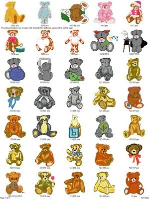 600 PLUS TEDDY BEARS EMBROIDERY MACHINE DESIGNS COLLECTION PES ON USB DRIVE