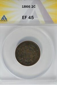 1866  .02  ANACS  EF 45     Two-cent piece, 2c, Shield Coin
