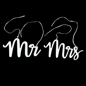 WHITE 2 Wooden 12" x 6" Mr and Mrs Chair Signs Wedding HANGING DECOR Party Event - Picture 1 of 8