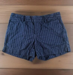 BANANA REPUBLIC Eyelet Shorts Womens Size 2 Navy Blue Mid Rise Chino Cottagecore - Picture 1 of 10