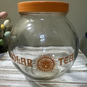 Vtg Retro Glass Solar Tea Ball Jug Orange Fish Tank Money Jar Pitcher Art Deco - Picture 1 of 4