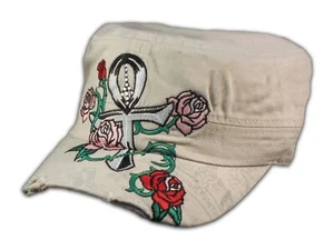 Ankh on Stone Color Cadet Cap Pink Rose Army Hat Military - Picture 1 of 4