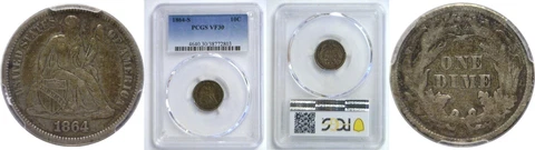 1864-S Seated Liberty Dime PCGS VF-30 Cover