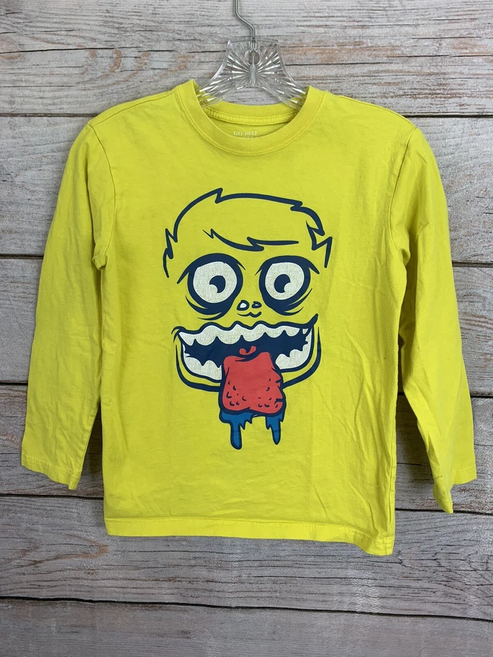 The Children's Place Yellow L/S T-Shirt FACE Graphic 100% Cotton Boy's L 10/12 - Image 1 of 4