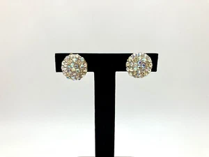 Vintage Retro Ohrringe mit Schraubverschluss - gewölbt AB Strass Cluster - atemberaubend - Bild 1 von 4