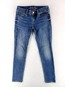 American Eagle Sz 2 Skinny Jeans Stretch Stone Wash Faded Look Distressed - Picture 1 of 10