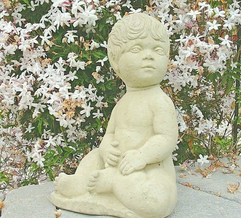 VINTAGE SITTING BABY STATUE Cement Concrete Outdoor Garden Child Doll Figurine Cover