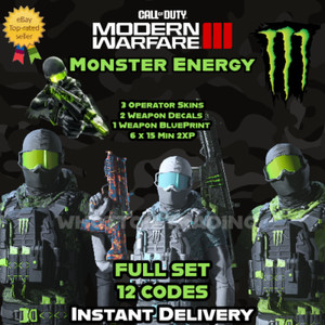 Call of Duty Modern Warfare 3 Monster Energy Full Set of 12 Codes Skin COD MW3