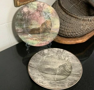 Royal Doulton 10 1/2" Dinner Plates African Series Lion Game Reserve D6359/D6347 - Picture 1 of 9