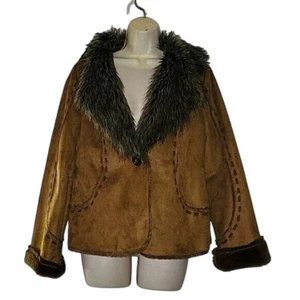Womens Scully Faux Suede Jacket With Faux Fur Collar & Cuffs Medium - Picture 1 of 7