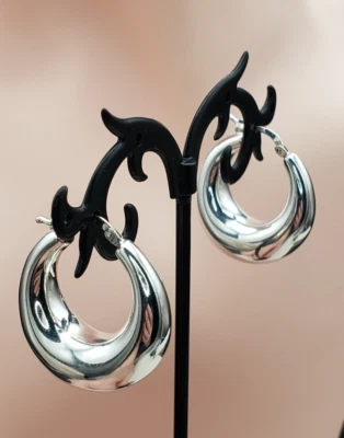 Винтажные блестящие серьги-кольца из стерлингового серебра 925 пробы Jacmel Mauritius JMC - Изображение 1 из 4