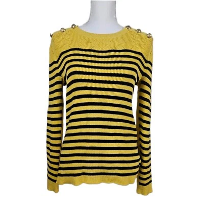 Suéter Talbots Amarillo Azul Marino Rayas Náutico Dorado Botones de Hombro Grande Foto 1 de 4