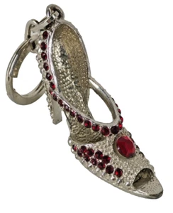 Red Rhinestone Silver Tone Metal High Heel Shoe Shoes Keychain Purse Charm - Picture 1 of 6