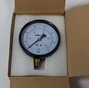 Milson 4" Pressure Gauge Black Steel 100 PSI 1/4" NPI - Picture 1 of 3