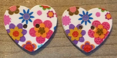 2 Flower Heart Sewing Buttons Crafting Wood 2 Hole 1"  - Image 1 of 2