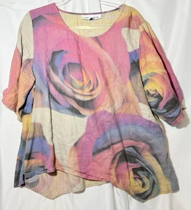 Caroline Rose 100% Linen floral Rose Abstract Art to Wear Top Womens XL - Picture 1 of 8