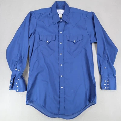 Camisa De Colección Rockmount Ranch Para Hombres Western Con Botones A Presión 15.5x32 Azul Rodeo Foto 1 de 4