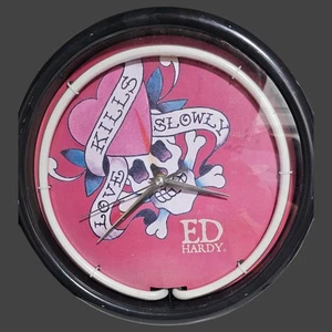 VintageEd Hardy Neon Red 11.5” Light Up Wall Clock  “Love Kills Slowly” Rare - Picture 1 of 3