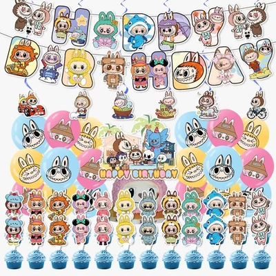 L𝘢𝘣𝘶𝘣𝘶 Theme Birthday Party Decoration Balloons Cake Toppers Banner - Image 1 of 4