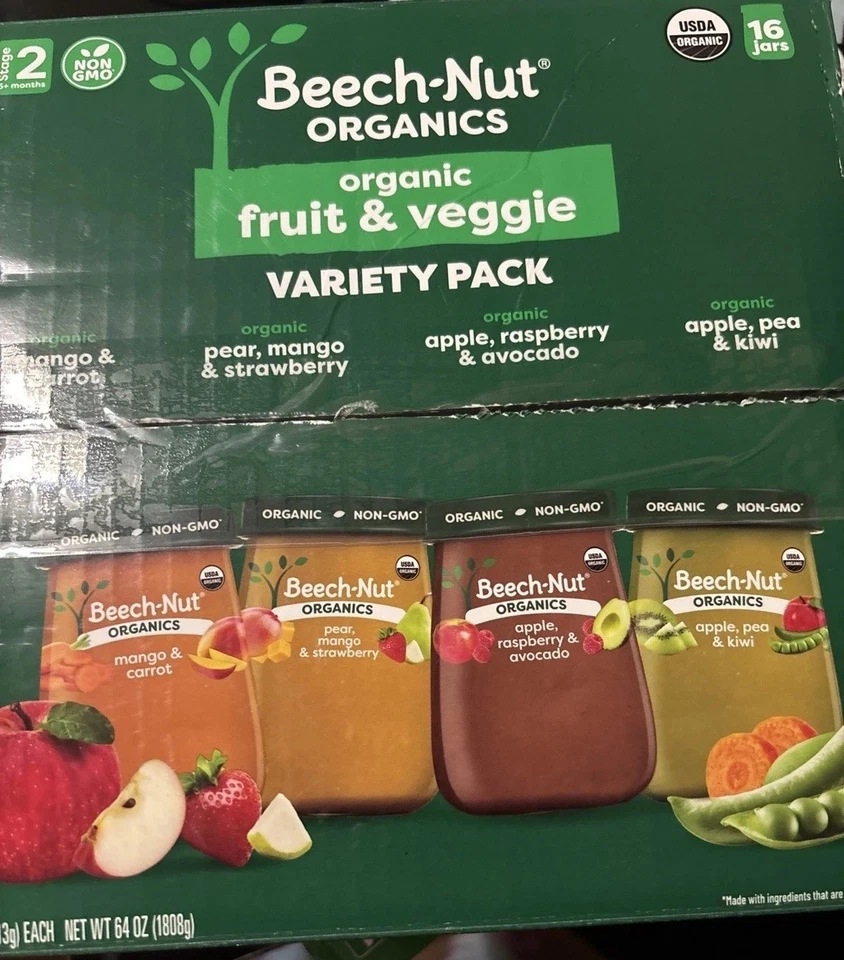 (2 Cajas), Beech-Nut Organics Etapa 2 Comida para Bebés, Frascos de 4oz, Paquete de 32, Totalmente Nuevo Foto 1 de 4