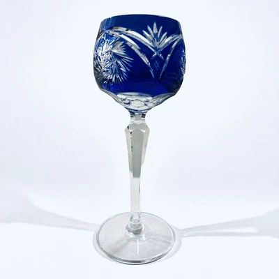 Corvejón de vino vintage de cristal de corte azul cobalto bohemio 7,5”, envío gratuito Foto 1 de 4
