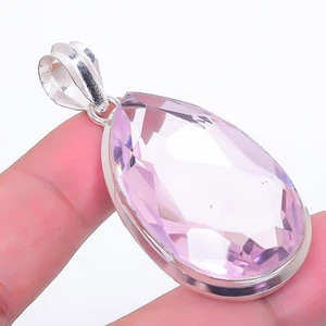 Pink Kunzite Pear Shape Gemstone Handmade Ethnic Anniversary Gift Pendant 2.20" - Picture 1 of 7