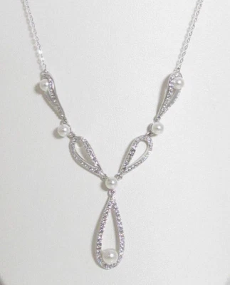 Colar Lariat $80 Eliot Danori tom prata cristal pavê lágrima NOVO - Imagem 1 de 4