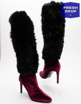 RRP€918 GIUSEPPE ZANOTTI Velour Knee High Boots US7 UK4 EU37 Made in Italy - Изображение 1 из 4