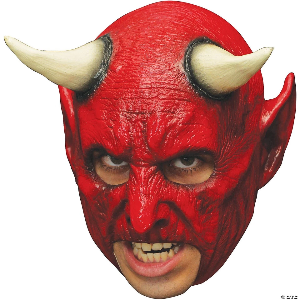 Adult Red Demon Devil With Horns Chinless Latex Mask Costume TB27518